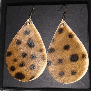 Calf Hair Teardrop Leopard Earrings